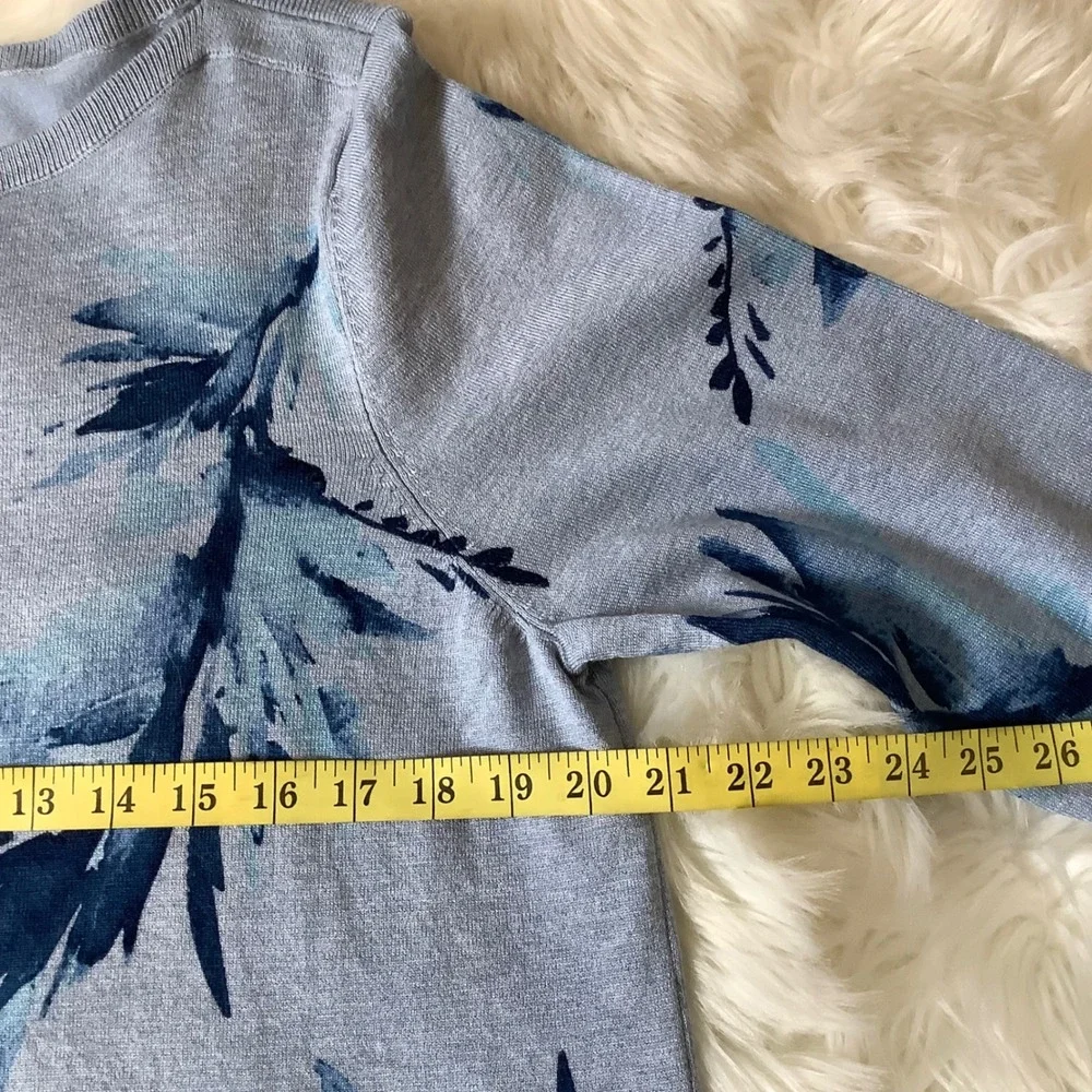 Chicos Blue Leaf Print Boat Neck Sweater Size 2 Large Rayon Blend Long Sleeve - Picture 11 of 13